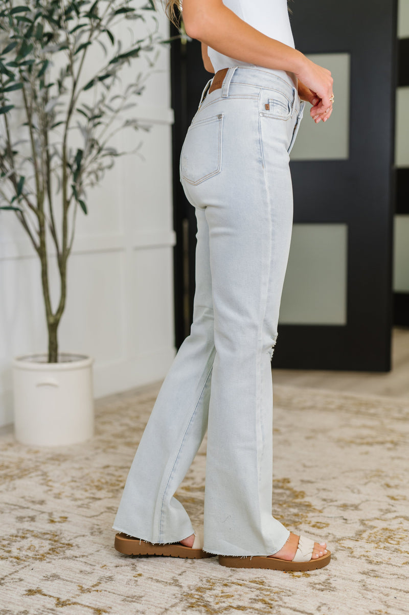 Alyse Mid Rise Destroy & Fray Hem Bootcut - Maple Row Boutique