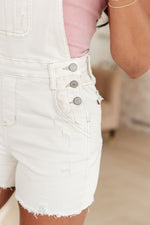 Anna High Rise Garment Dyed Cutoff Shortalls in Ecru - Maple Row Boutique