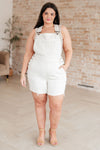 Anna High Rise Garment Dyed Cutoff Shortalls in Ecru - Maple Row Boutique