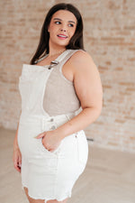 Anna High Rise Garment Dyed Cutoff Shortalls in Ecru - Maple Row Boutique