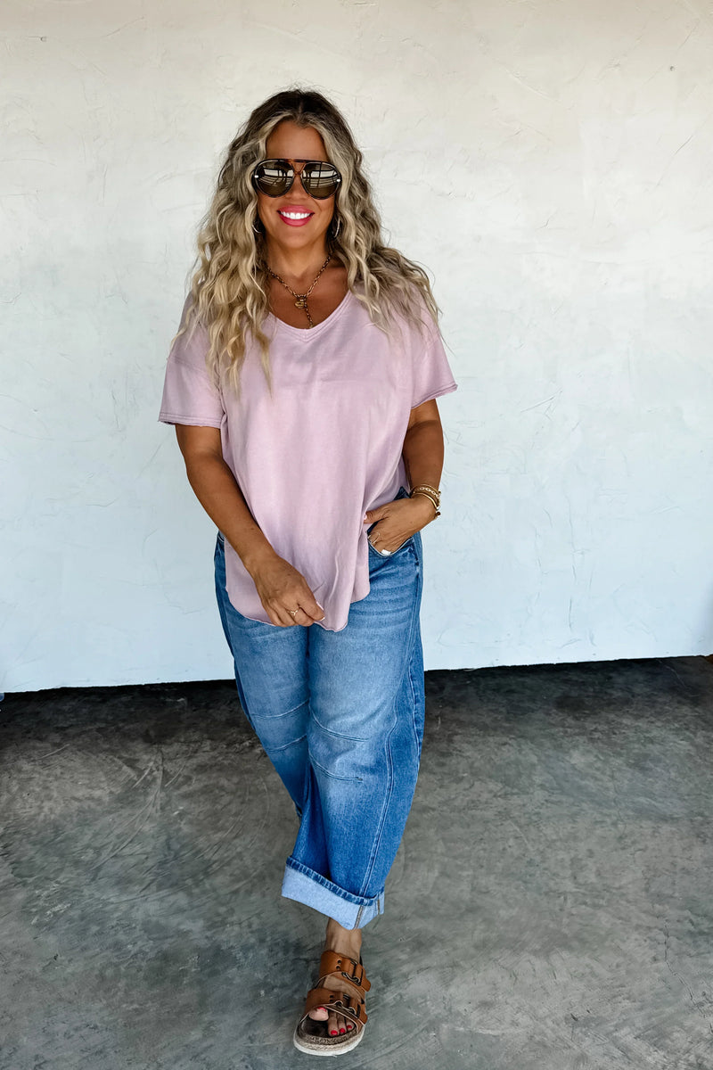 PREORDER: Joey V-Neck Washed Cotton Boyfriend Tee - Maple Row Boutique