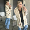 Open Front Hooded Teddy Cardigan With Pockets In Ivory - Maple Row Boutique 
