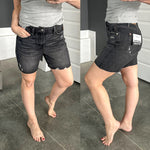 High Waisted Rigid Front Shorts By Judy Blue Jeans In Washed Black - Maple Row Boutique 