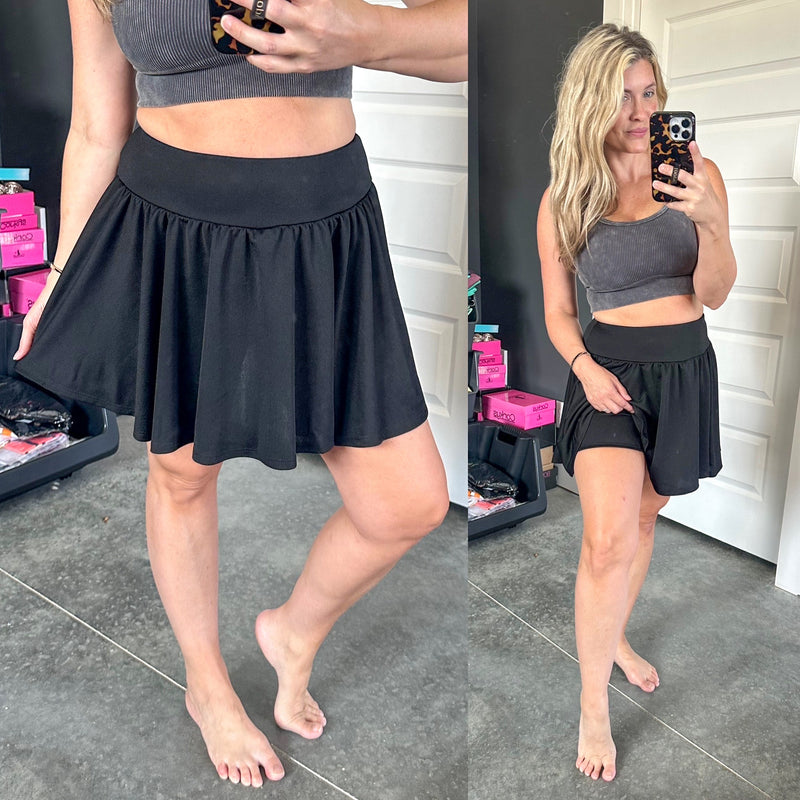 Flowy Skirt With Attached Shorts In Jet Black - Maple Row Boutique 