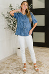 PREORDER: Balloon Sleeve Chambray Bow Blouse - Maple Row Boutique