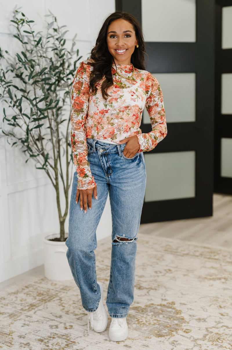Barely Behaving Floral Print Layering Top in Coral - Maple Row Boutique