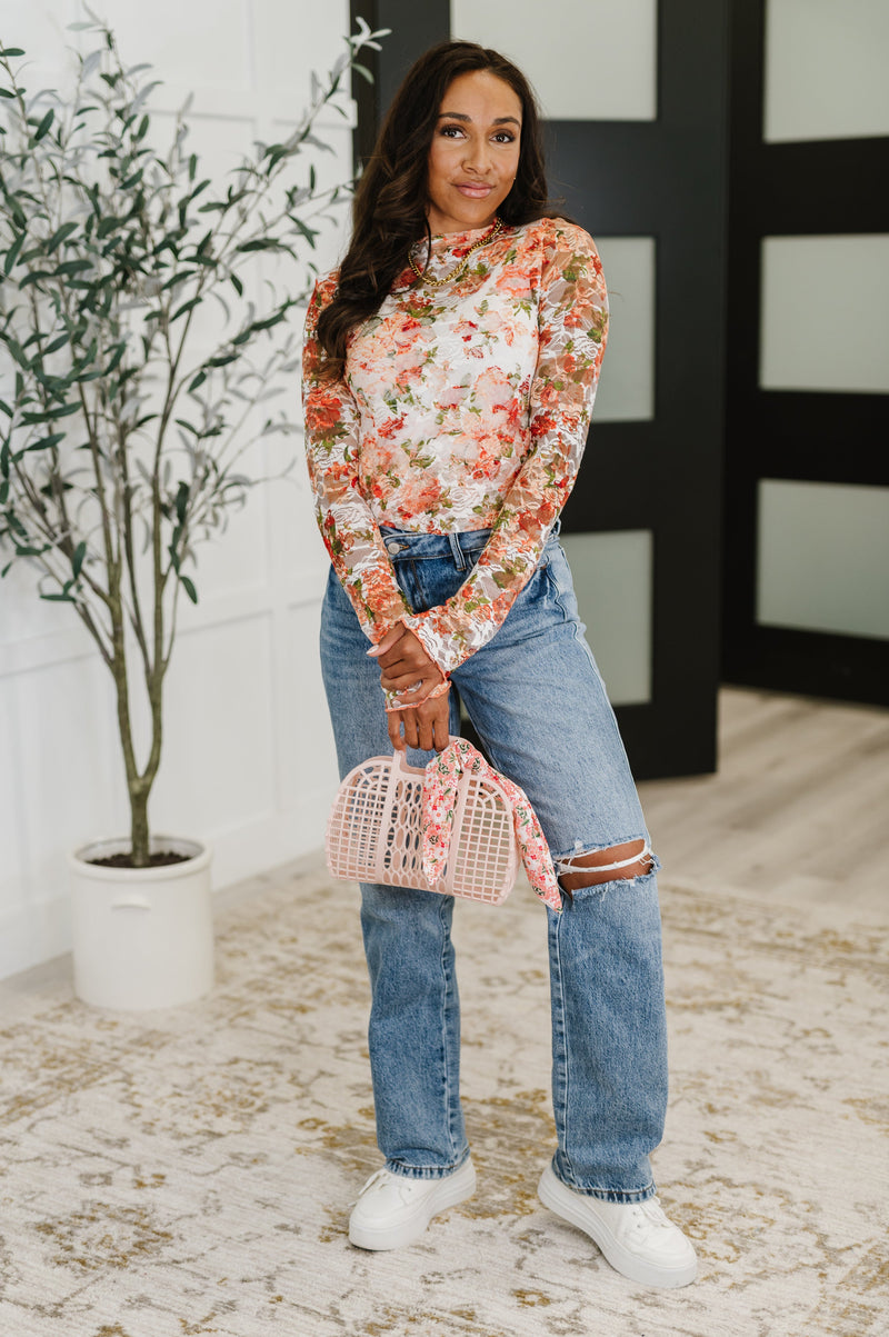 Barely Behaving Floral Print Layering Top in Coral - Maple Row Boutique