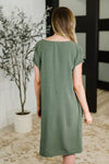 Barely Trying V-Neck Relaxed Dress in Gray Green - Maple Row Boutique