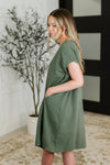 Barely Trying V-Neck Relaxed Dress in Gray Green - Maple Row Boutique
