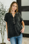 Basic Fade V-Neck Acid Wash Top in Ash Black - Maple Row Boutique