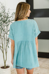 Basic Fade V-Neck Acid Wash Top in Dusty Teal - Maple Row Boutique