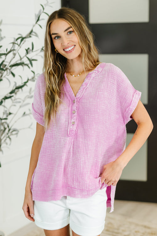 Basic Fade V-Neck Acid Wash Top in Mauve - Maple Row Boutique