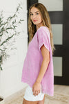 Basic Fade V-Neck Acid Wash Top in Mauve - Maple Row Boutique