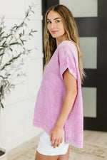 Basic Fade V-Neck Acid Wash Top in Mauve - Maple Row Boutique