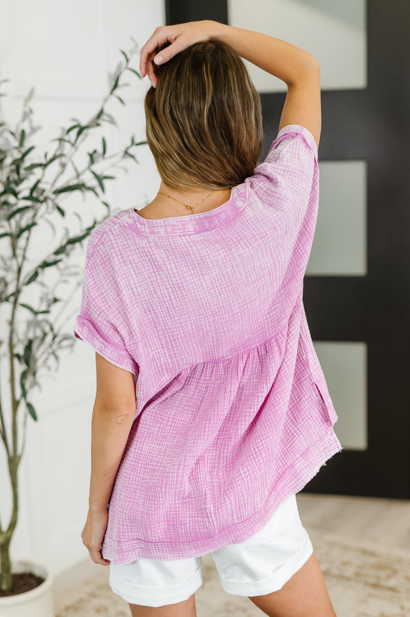 Basic Fade V-Neck Acid Wash Top in Mauve - Maple Row Boutique