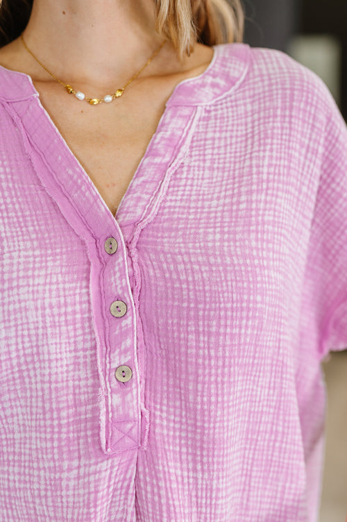 Basic Fade V-Neck Acid Wash Top in Mauve - Maple Row Boutique