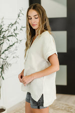 Basic Fade V-Neck Acid Wash Top in Sand Beige - Maple Row Boutique