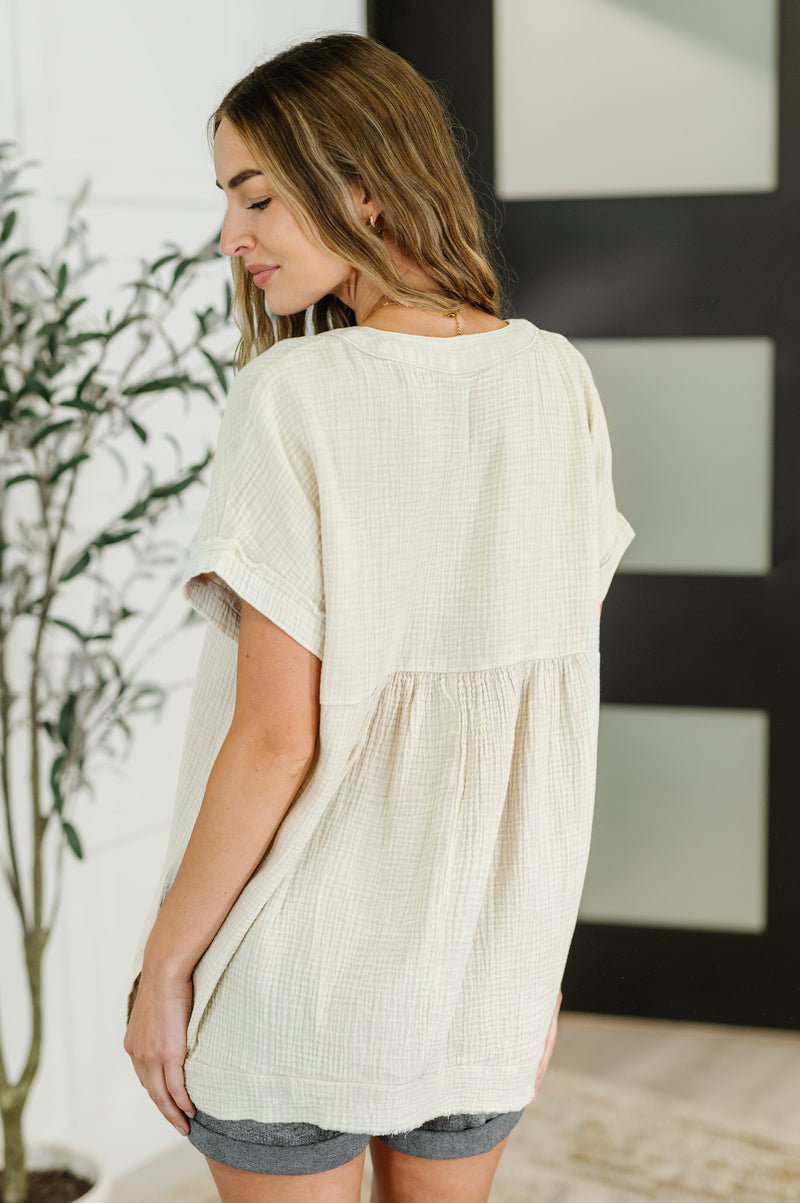 Basic Fade V-Neck Acid Wash Top in Sand Beige - Maple Row Boutique