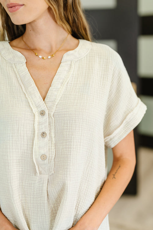Basic Fade V-Neck Acid Wash Top in Sand Beige - Maple Row Boutique
