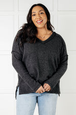 Basically Freezing Brushed Hacci Top in Black - Maple Row Boutique