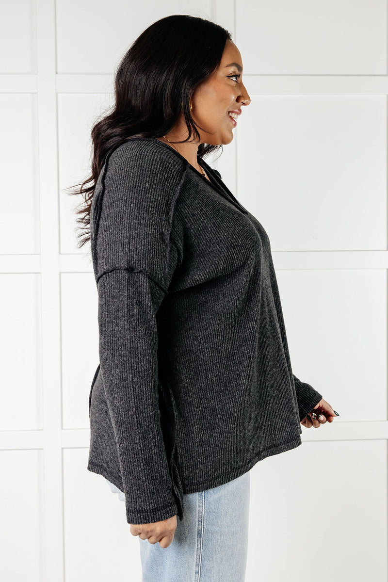 Basically Freezing Brushed Hacci Top in Black - Maple Row Boutique