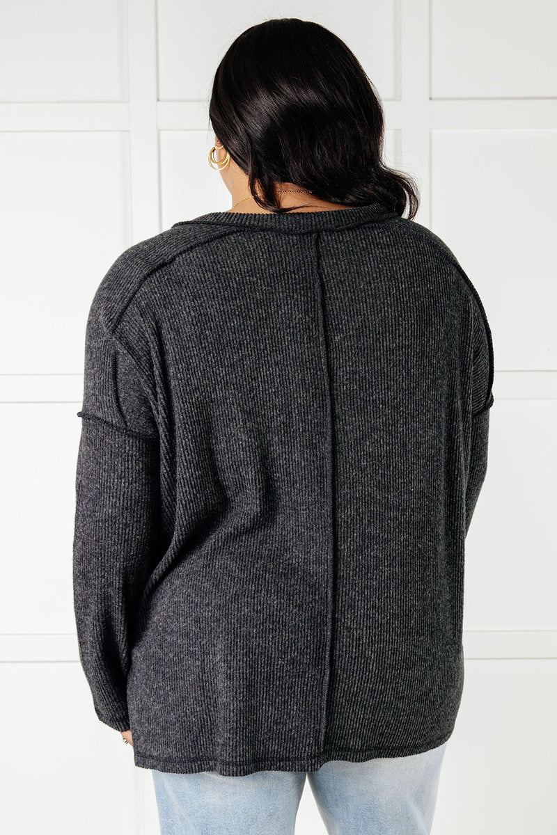 Basically Freezing Brushed Hacci Top in Black - Maple Row Boutique