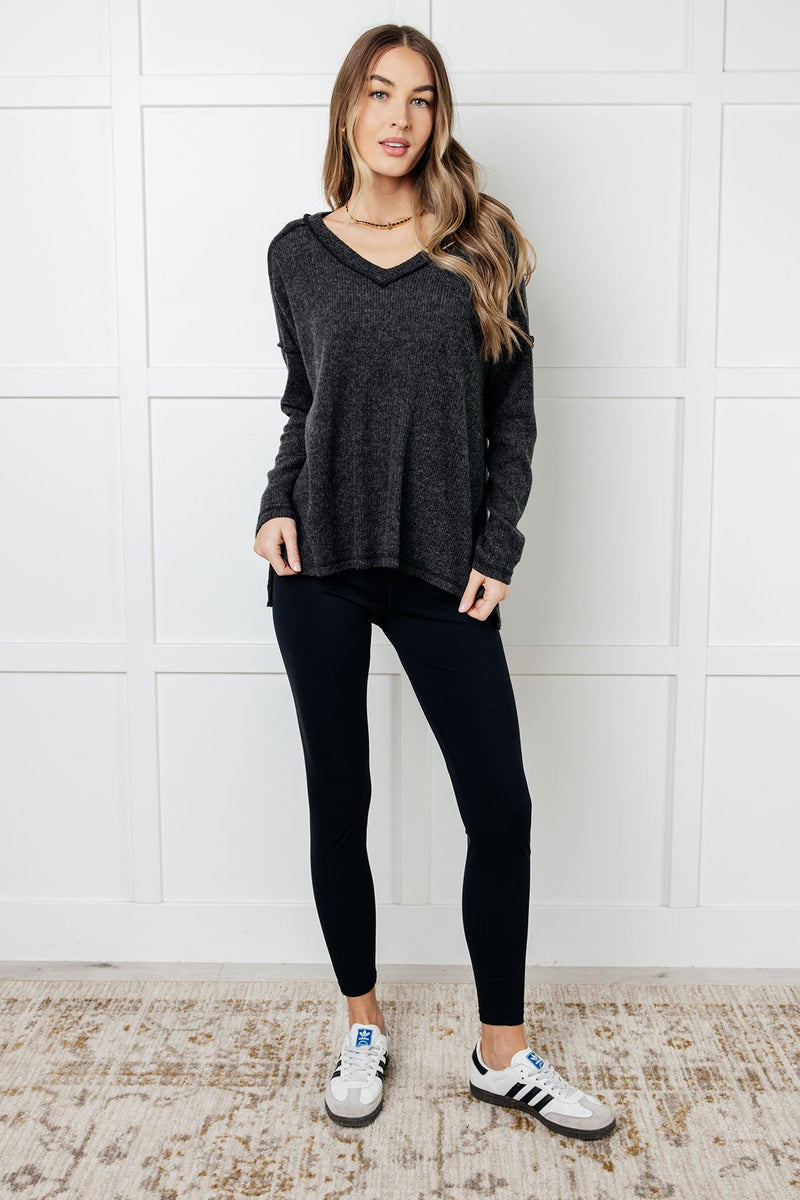 Basically Freezing Brushed Hacci Top in Black - Maple Row Boutique