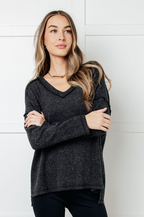 Basically Freezing Brushed Hacci Top in Black - Maple Row Boutique