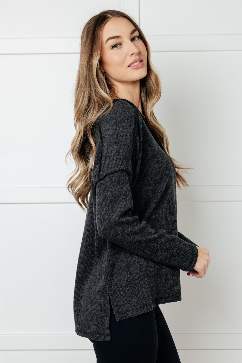 Basically Freezing Brushed Hacci Top in Black - Maple Row Boutique