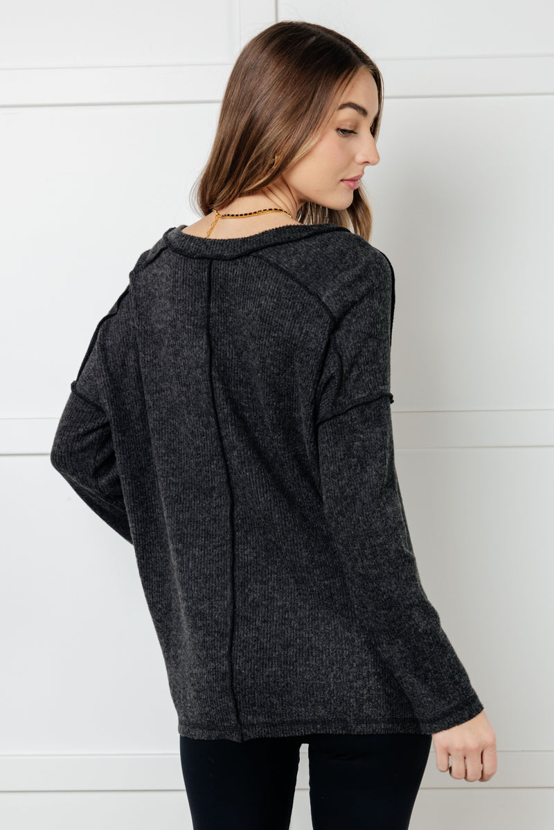 Basically Freezing Brushed Hacci Top in Black - Maple Row Boutique