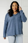 Basically Freezing Brushed Hacci Top in Dusty Blue - Maple Row Boutique