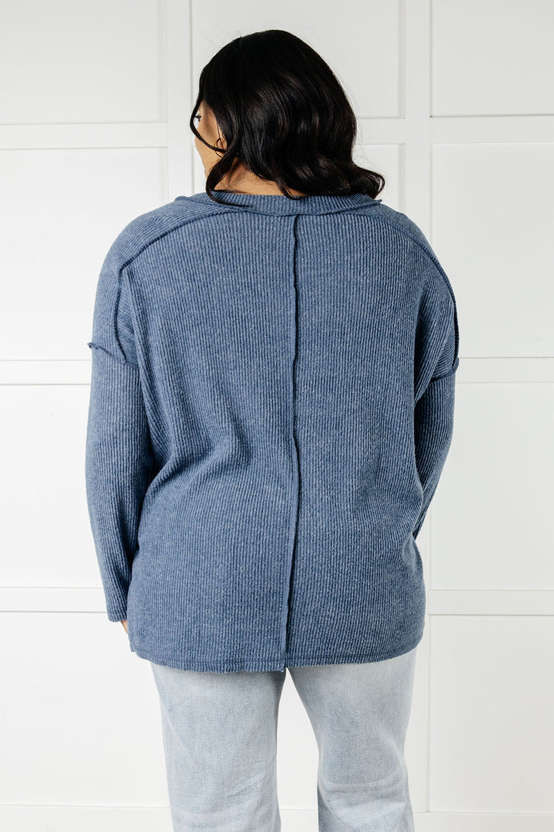 Basically Freezing Brushed Hacci Top in Dusty Blue - Maple Row Boutique