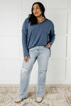 Basically Freezing Brushed Hacci Top in Dusty Blue - Maple Row Boutique