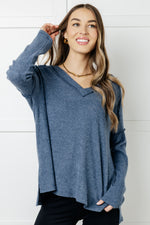 Basically Freezing Brushed Hacci Top in Dusty Blue - Maple Row Boutique