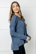 Basically Freezing Brushed Hacci Top in Dusty Blue - Maple Row Boutique