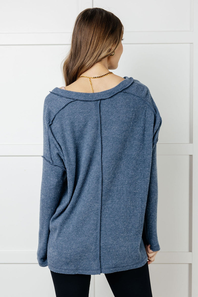 Basically Freezing Brushed Hacci Top in Dusty Blue - Maple Row Boutique