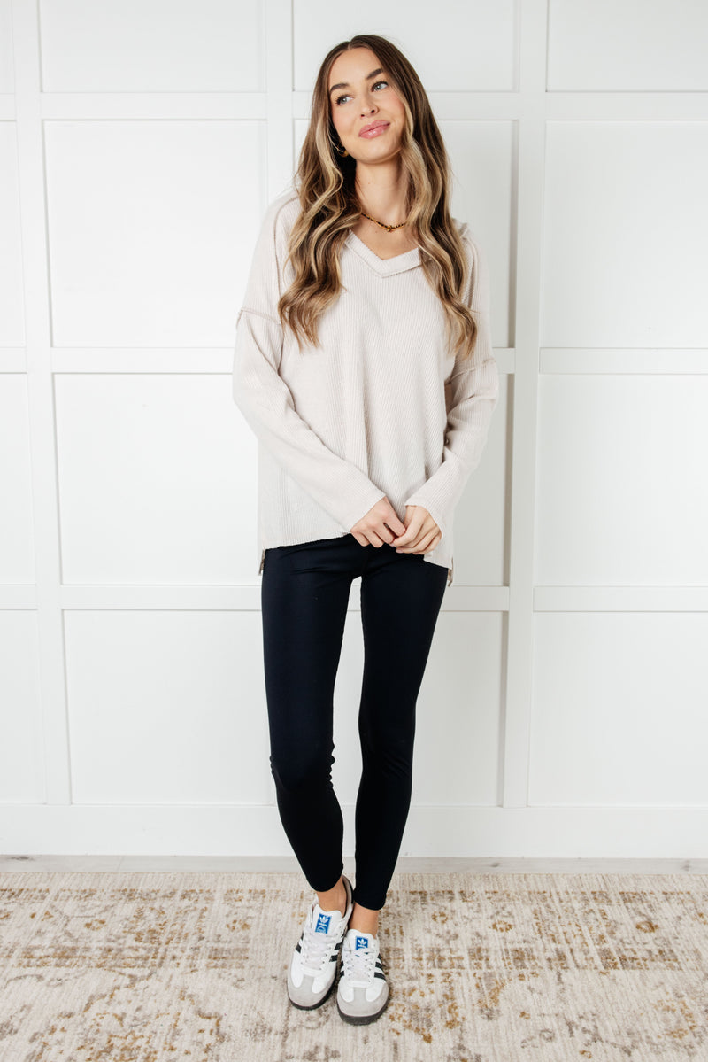 Basically Freezing Brushed Hacci Top in Sand Beige - Maple Row Boutique