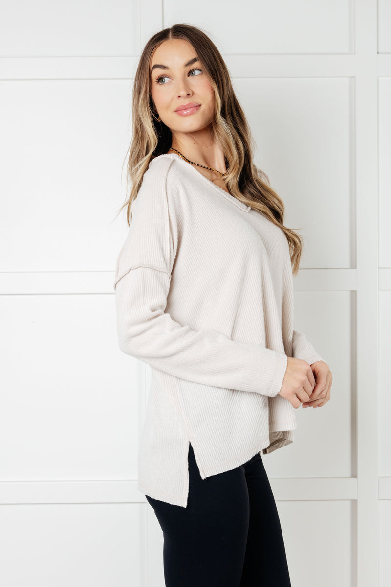 Basically Freezing Brushed Hacci Top in Sand Beige - Maple Row Boutique
