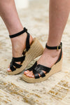 Behold Black Braided Twine Wedge - Maple Row Boutique