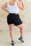 Bentli High Rise Side Tie Denim Skort in Black - Maple Row Boutique