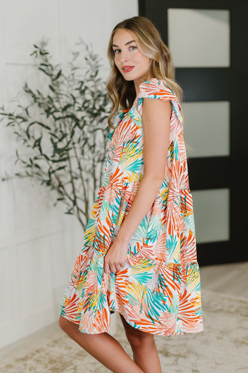 Bless Your Love Tiered Dress in Ivory, Orange and Mint - Maple Row Boutique