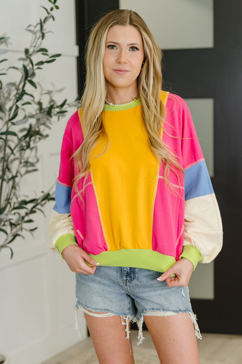 Blockbuster Color Block Pullover in Bright - Maple Row Boutique