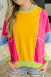 Blockbuster Color Block Pullover in Bright - Maple Row Boutique