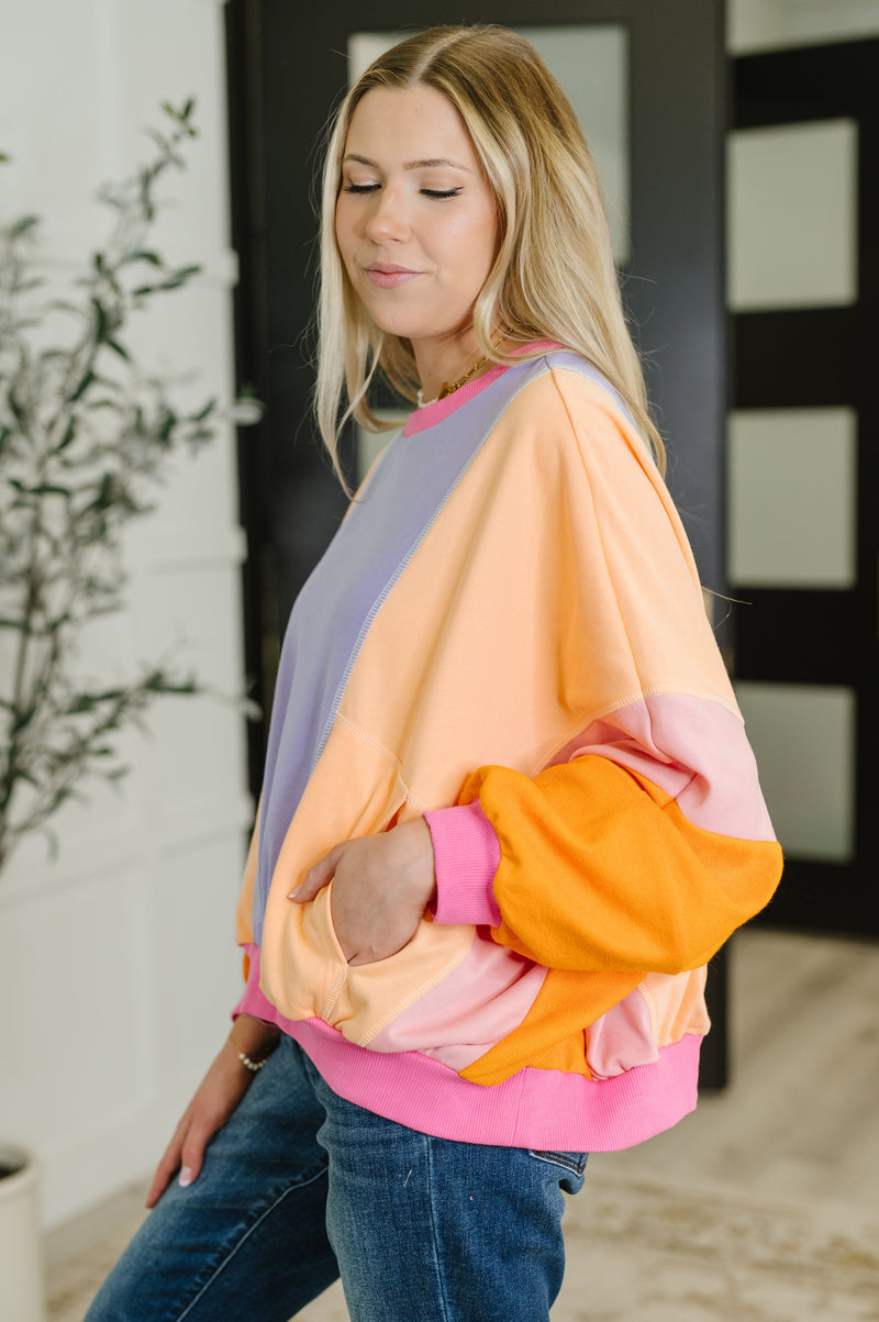 Blockbuster Color Block Pullover in Muted - Maple Row Boutique
