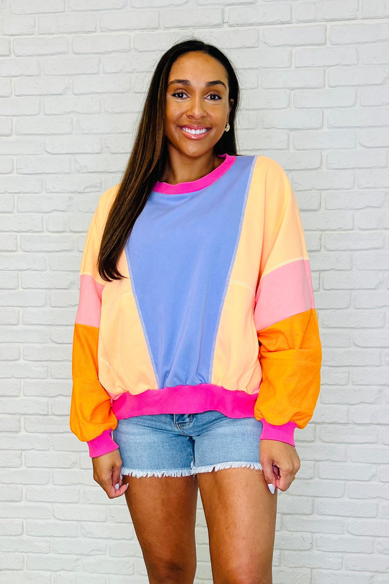 Blockbuster Color Block Pullover in Muted - Maple Row Boutique