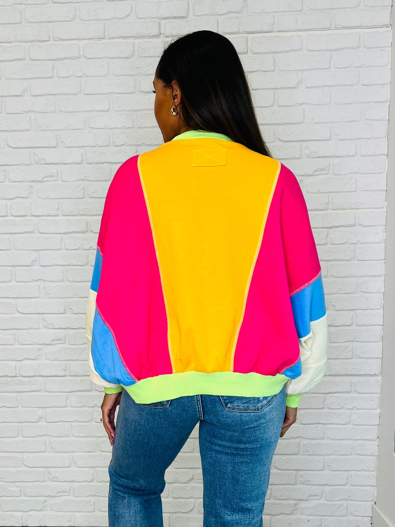 Blockbuster Color Block Pullover in Bright - Maple Row Boutique