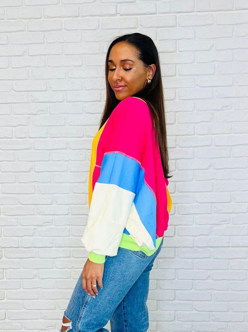Blockbuster Color Block Pullover in Bright - Maple Row Boutique