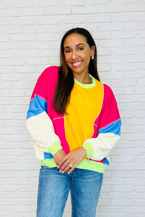 Blockbuster Color Block Pullover in Bright - Maple Row Boutique
