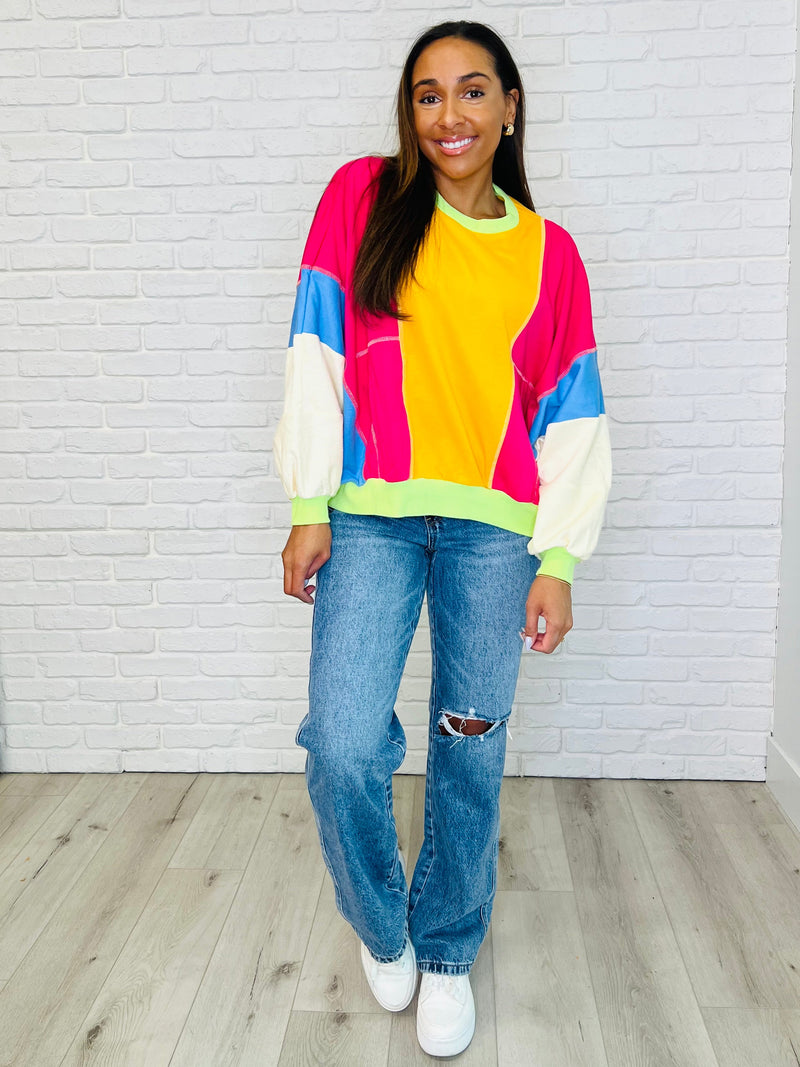 Blockbuster Color Block Pullover in Bright - Maple Row Boutique