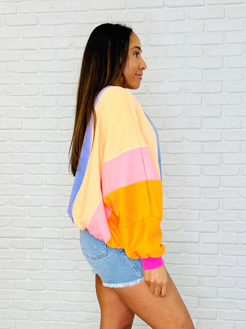 Blockbuster Color Block Pullover in Muted - Maple Row Boutique